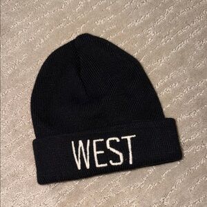 Brandy Melville West Embroidered Cuffed Beanie - Black
